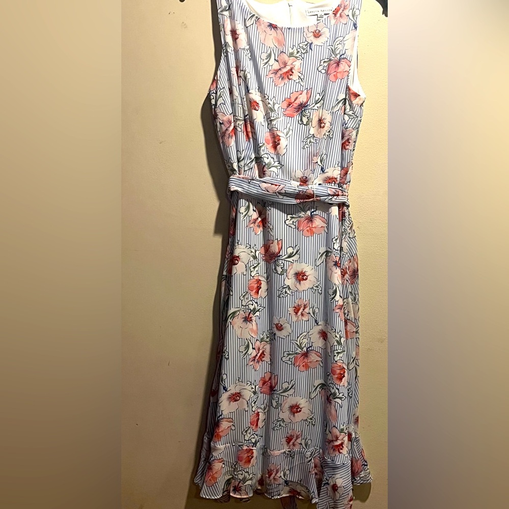Sandra Darren Pink and White Sleeveless Sundress